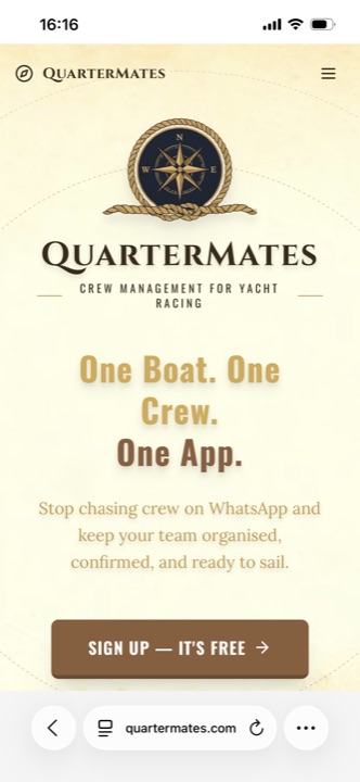 Step 1 — QuarterMates open in the mobile browser