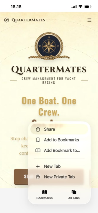 Step 2 — tap Share in the browser menu